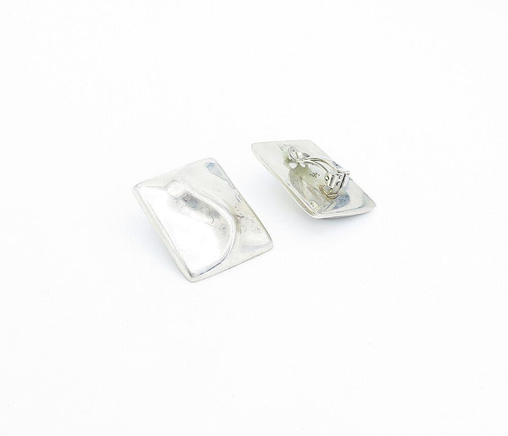 925 Sterling Silver  Vintage Shiny Square Swirl Non Pierce Earrings  EG2061