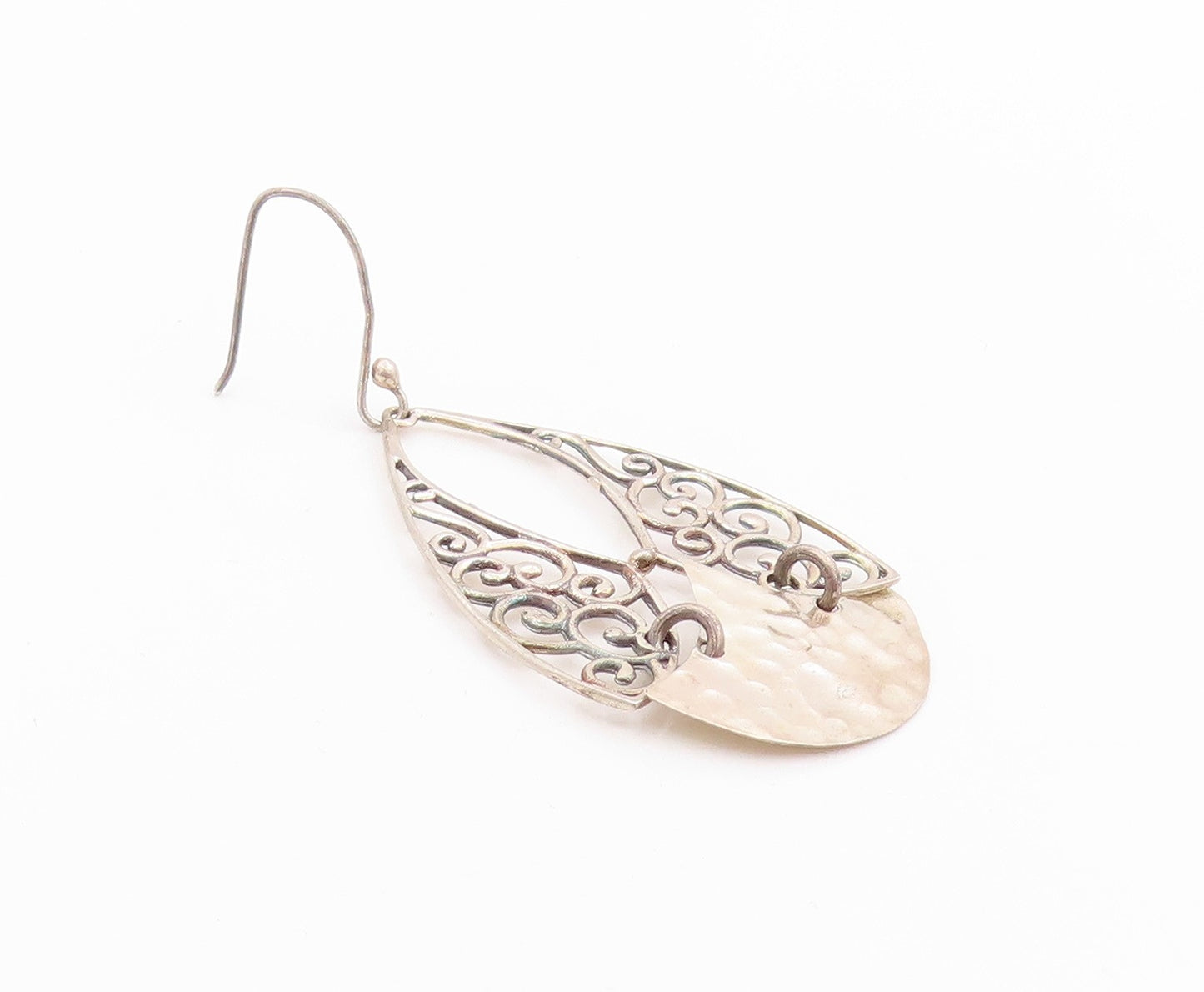 925 Sterling Silver Vintage Earrings MEXICO Filigree Tear Drop Dangles  EG13675