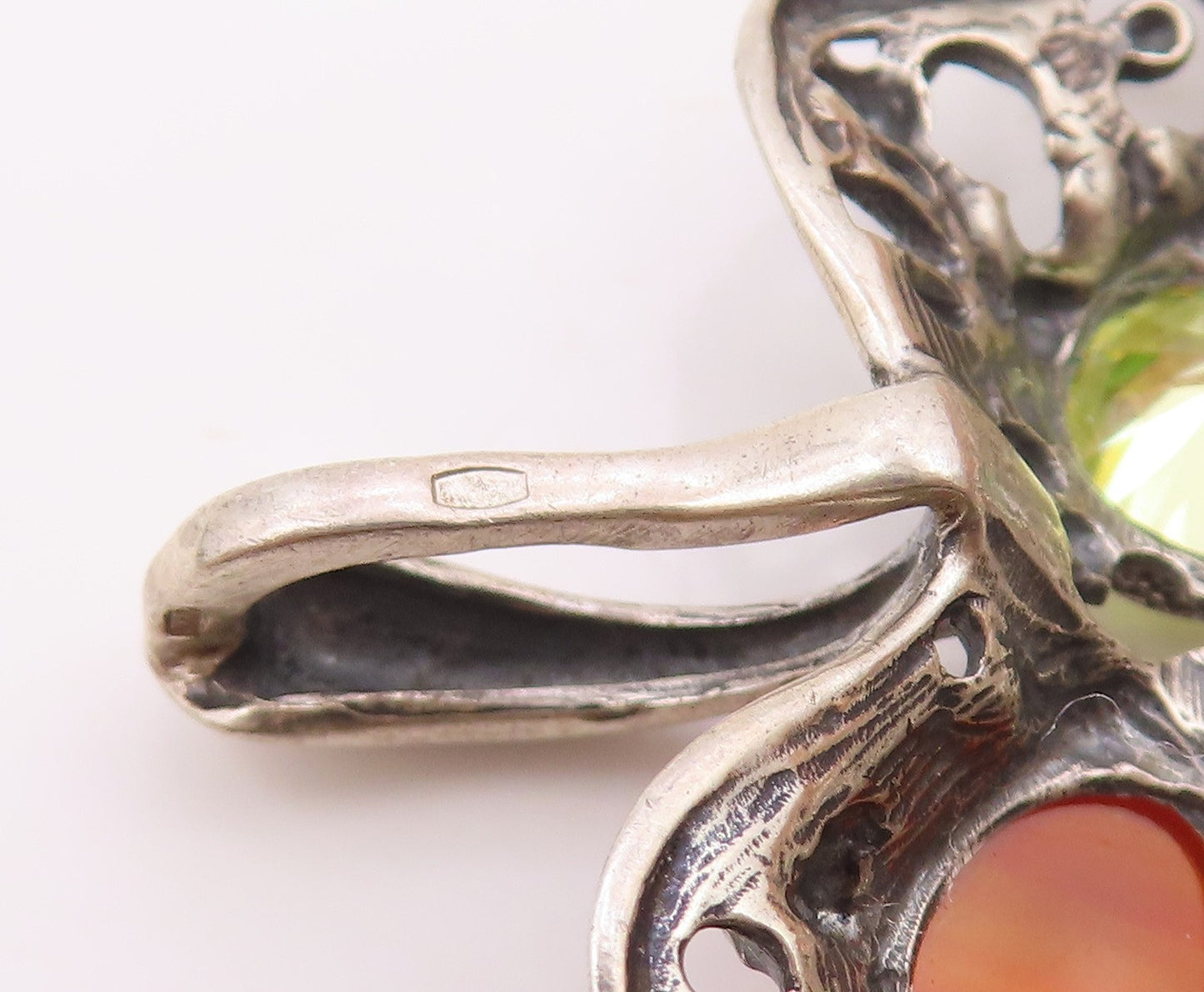 925 Sterling Silver  Vintage Pearl Carnelian Agate & Peridot Pendant  PT7828