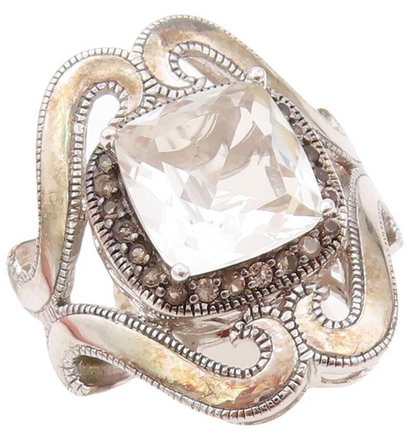 925 Sterling Silver Vintage Ring Designer Swirly Cutout Topaz  Sz 5  RG30565