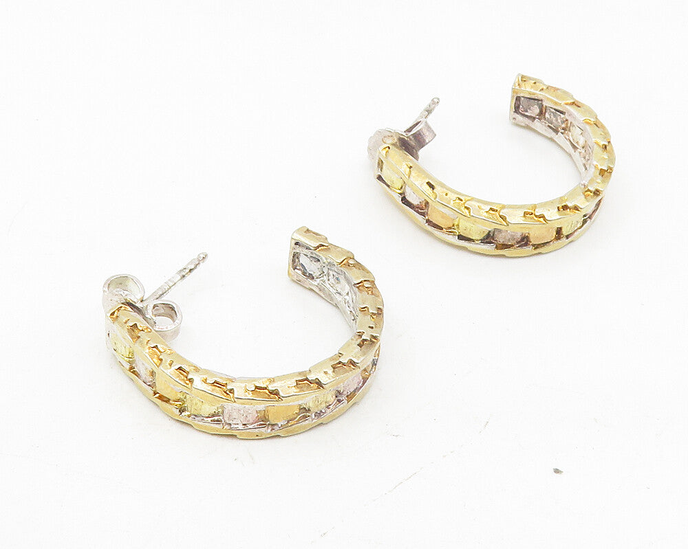 925 Sterling Silver  Vintage Shiny Two Tone Pattern JHoop Earrings  EG5524