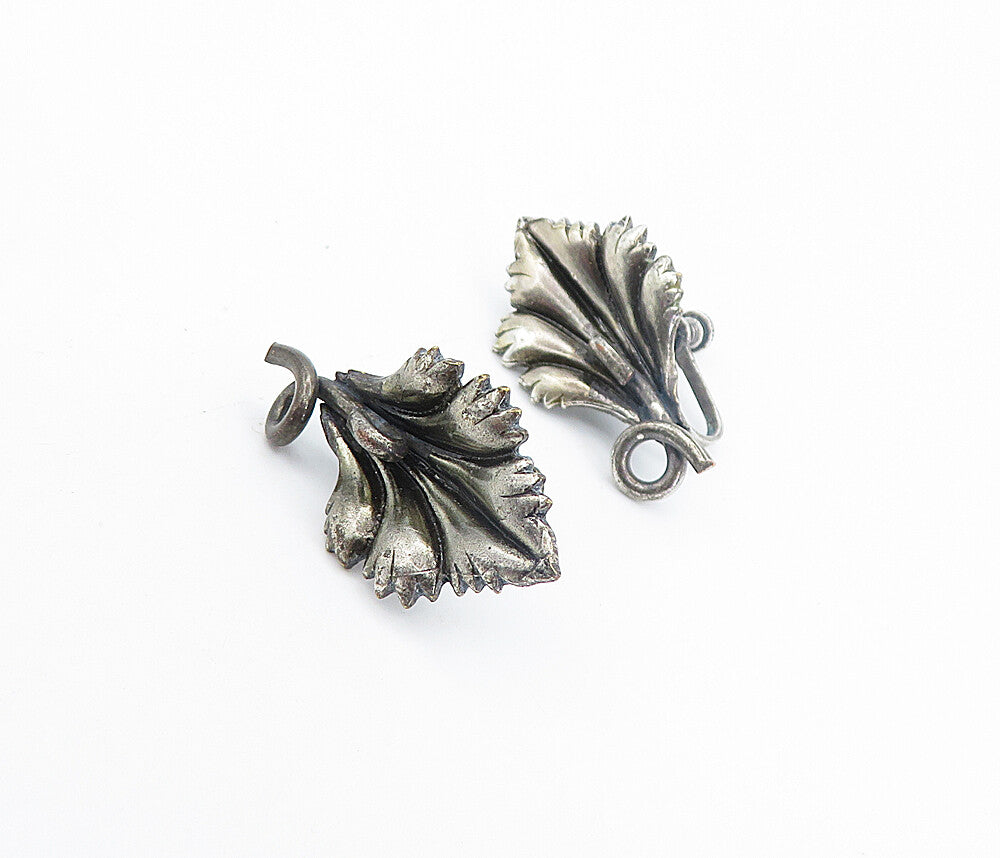 925 Sterling Silver  Vintage Dark Tone Flower Non Pierce Earrings  EG3055