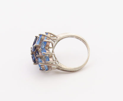 925 Sterling Silver Vintage Ring Marquise Sapphire Floral Blossom  Sz 7  RG36509