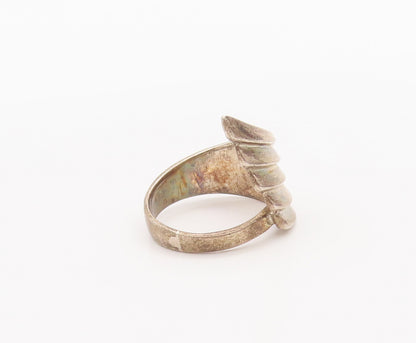 925 Sterling Silver Vintage Ring Curved Solid Feathered Wings Sz 6.5  RG27786