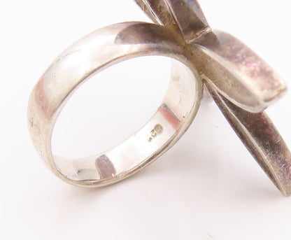 925 Sterling Silver Vintage Ring Mother Of Pearls Cutout Flower  Sz 8  RG32361