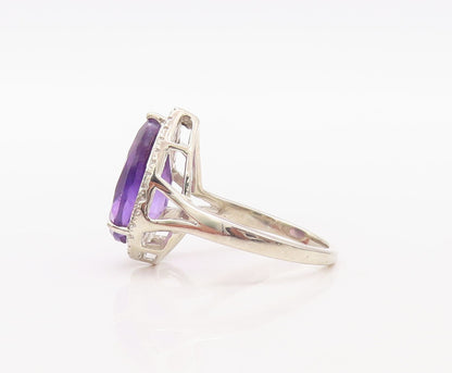 925 Sterling Silver Vintage Ring Drop Cut Amethyst Halo CZ Frame  Sz 7  RG30830