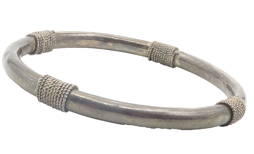 925 Sterling Silver  Vintage Dark Tone Rope Wrapped Bangle Bracelet  BT4708