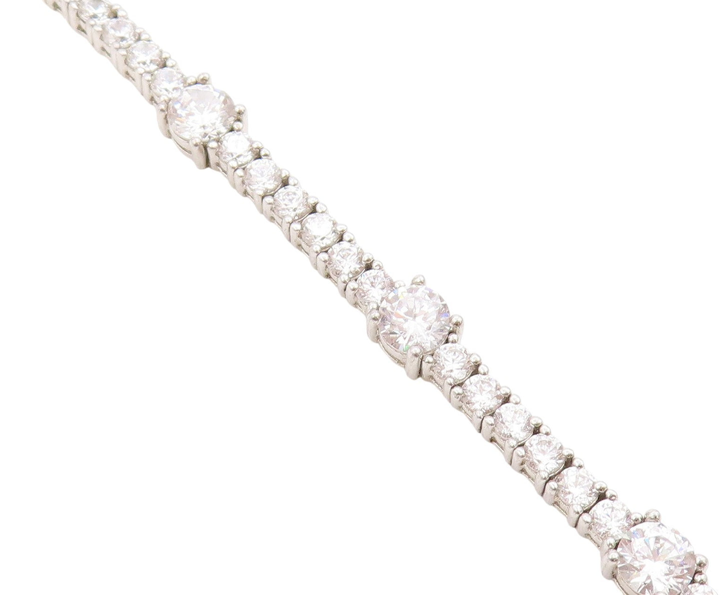 925 Sterling Silver Vintage Bracelet Two Shape Sparkling CZ Tennis Chain BT11389