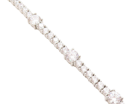 925 Sterling Silver Vintage Bracelet Two Shape Sparkling CZ Tennis Chain BT11389