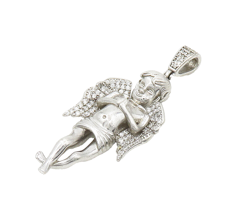 925 Sterling Silver  Sparkling Cubic Zirconia Praying Angel Pendant  PT12195