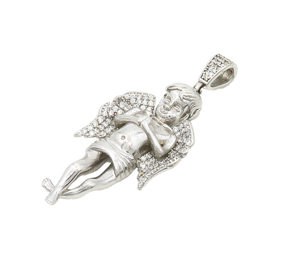 925 Sterling Silver  Sparkling Cubic Zirconia Praying Angel Pendant  PT12195