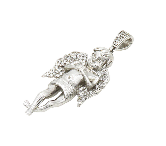 925 Sterling Silver  Sparkling Cubic Zirconia Praying Angel Pendant  PT12195