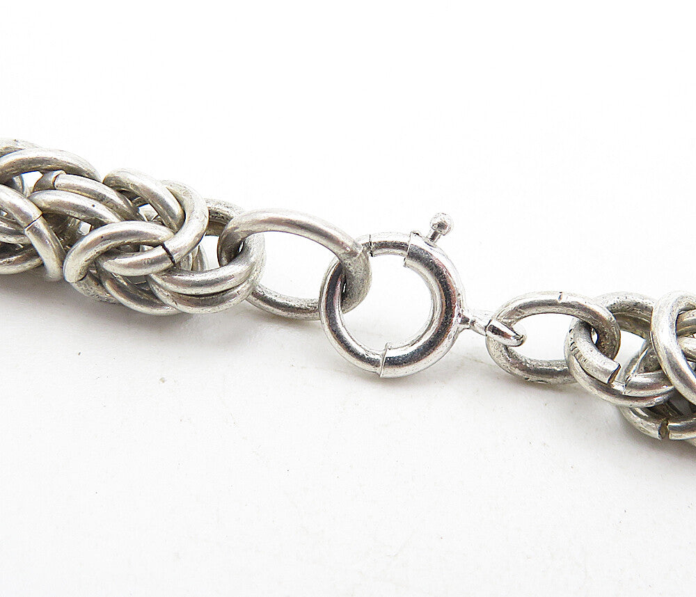 925 Sterling Silver Vintage Large Gemstone Byzantine Link Chain Necklace  NE1461