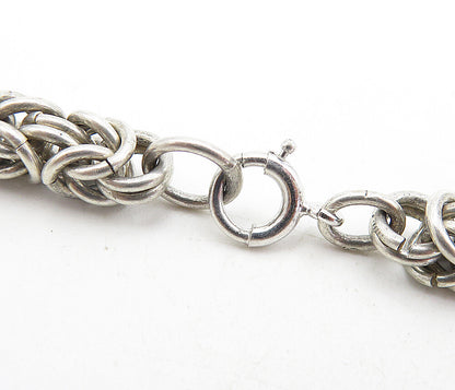 925 Sterling Silver Vintage Large Gemstone Byzantine Link Chain Necklace  NE1461