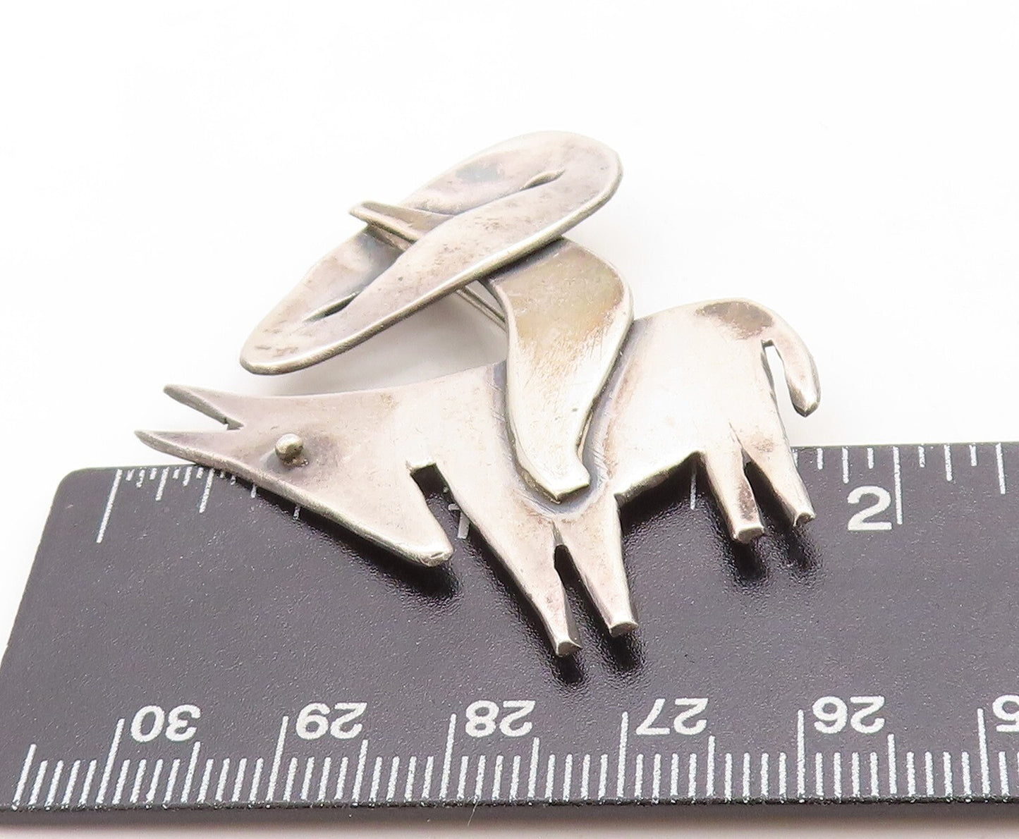 925 Sterling Silver Vintage Brooch Pin Designer Tribal Man on Donkey  BP11395
