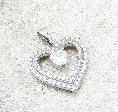 925 Sterling Silver  White Topaz & Cubic Zirconia Love Heart Pendant  PT1114