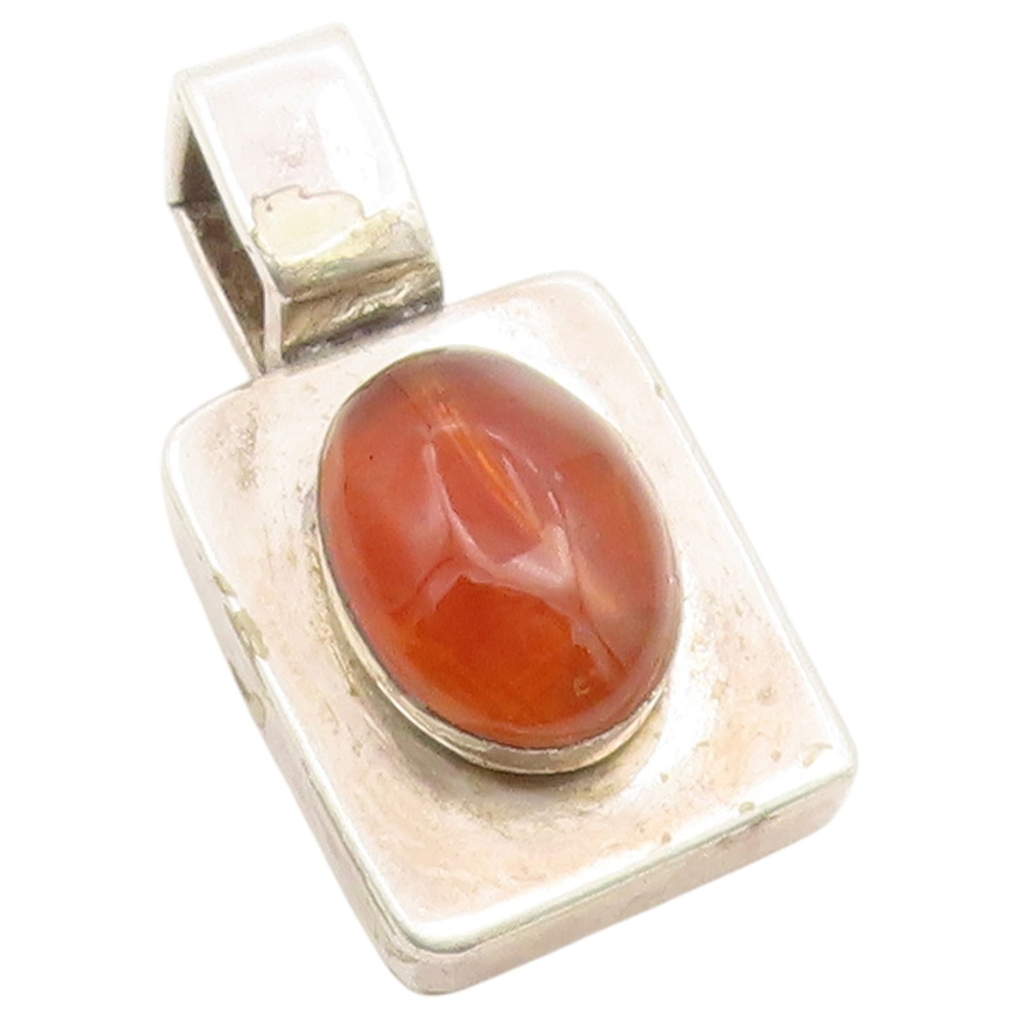 925 Sterling Silver Vintage Pendant MEXICO Carnelian Geometric Charm  PT26551