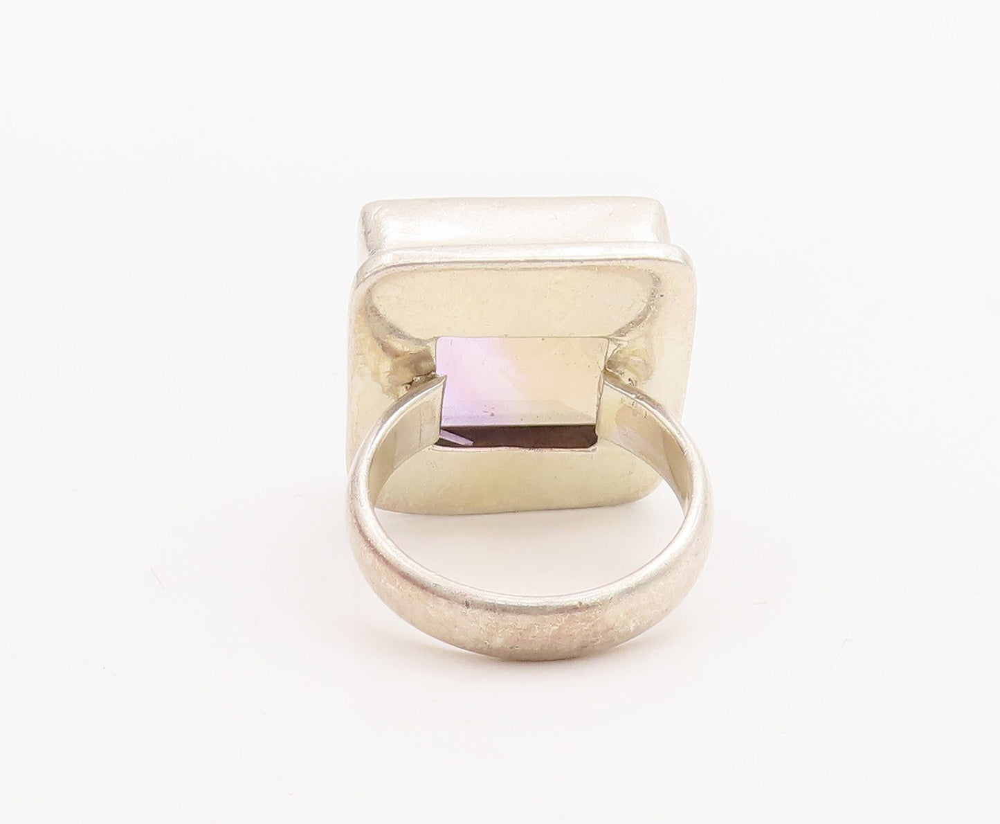 925 Sterling Silver Vintage Ring Minimalist Square Inlay Gemstone  Sz 7  RG28677