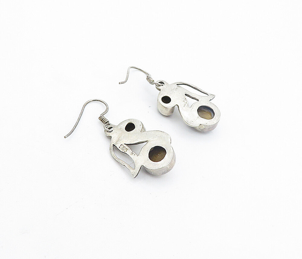 925 Sterling Silver  Vintage Cabochon Cut Tiger's Eye Dangle Earrings  EG3780