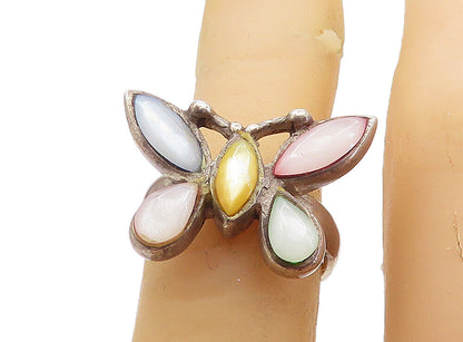 925 Silver  Vintage Mother Of Pearl Butterfly Cocktail Ring Sz 5.5  RG8419