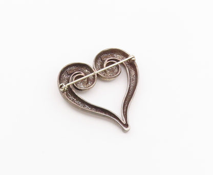 JOHANNES HANIAS 925 Silver  Vintage Swirled Love Heart Brooch Pin  BP9726
