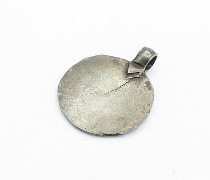 925 Sterling Silver  Vintage Antique Oxidized Raised Detail Pendant  PT4411