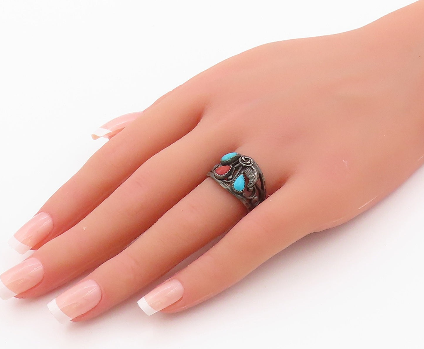 925 Sterling Silver Vintage Ring NAVAJO Drop Shape Turquoise  Sz 7  RG32541