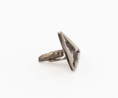 MEXICO 925 Silver  Vintage Carved Flying Bird Triangle Solid Cuff Links TR3603
