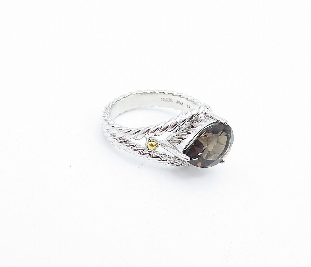 925 Sterling Silver  Tear Drop Smoky Topaz Twist Cocktail Ring Sz 7  RG3939