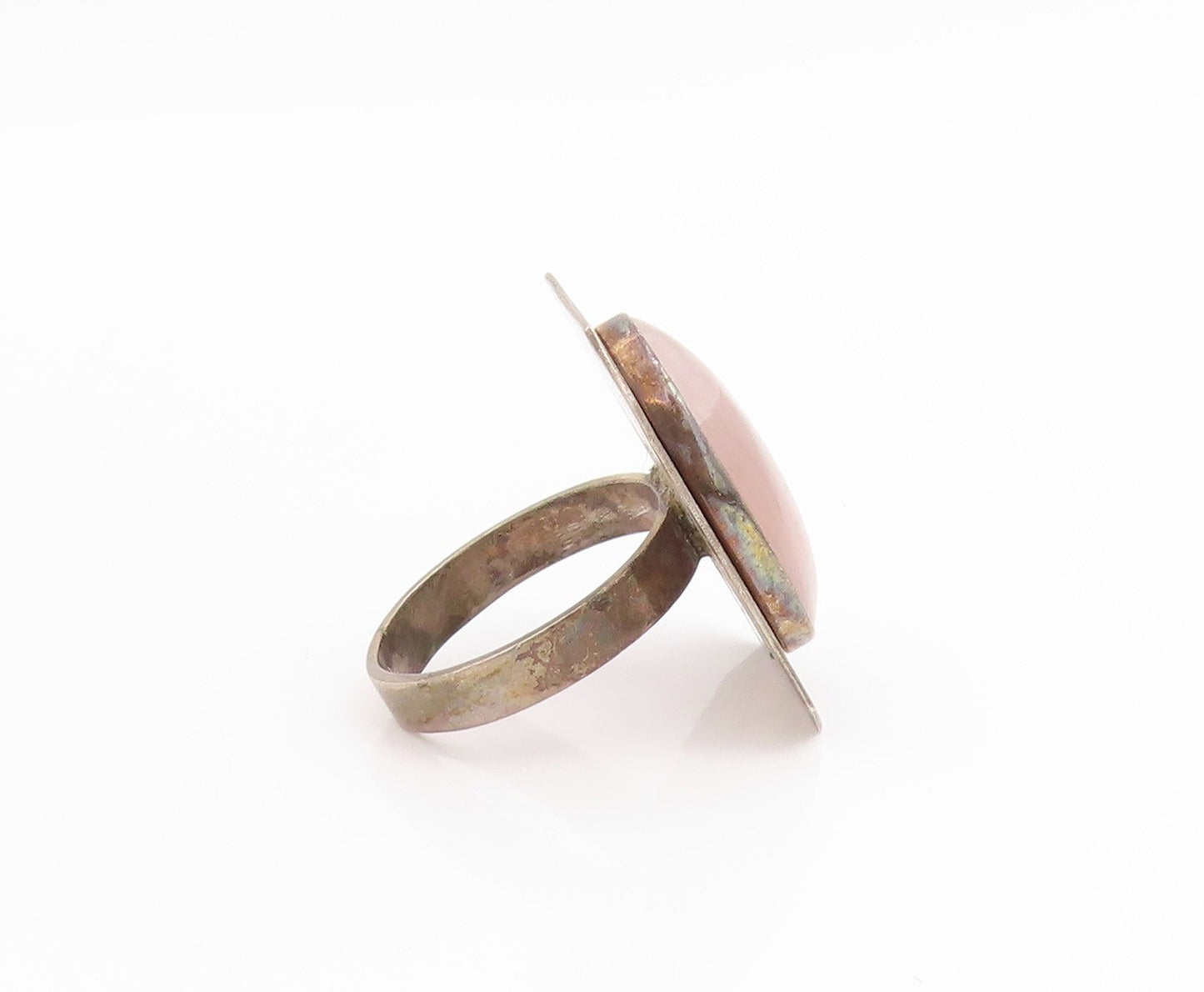 925 Sterling Silver Vintage Ring Large Cabochon Rose Quartz Band Sz 11.5 RG33812