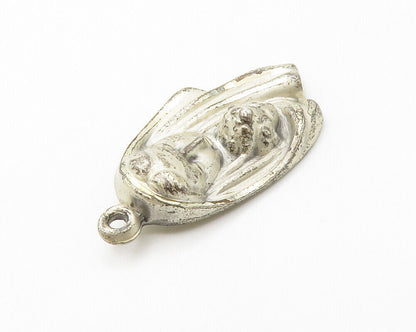 925 Sterling Silver  Vintage Antique Virgin Mary & Baby Jesus Pendant  PT11231