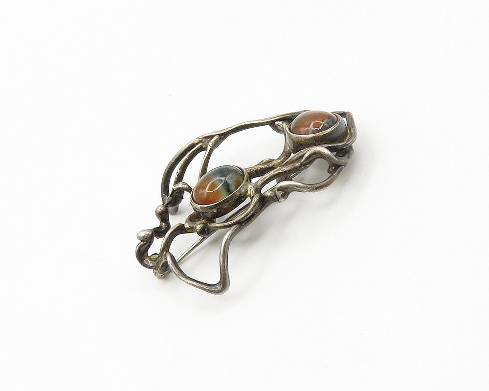 JUDITH WRIGHT 925  Silver  Vintage Agate Modernist Design Brooch Pin  BP6971