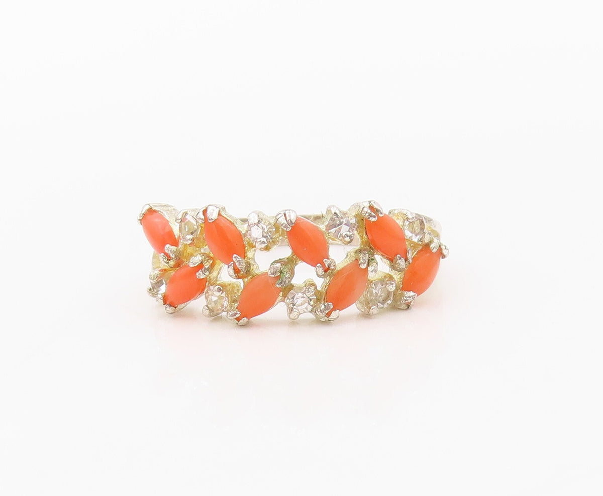 925 Sterling Silver Vintage Ring Marquise Shape Orange Gemstones  Sz 6  RG32077