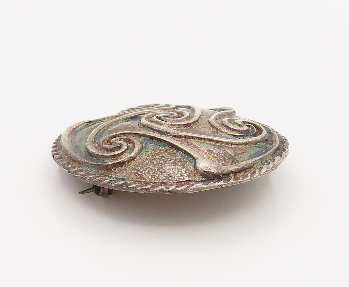 FRENCH QUARTER FESTIVAL 925 Silver  Vintage Carved Spirals Brooch Pin  BP10172