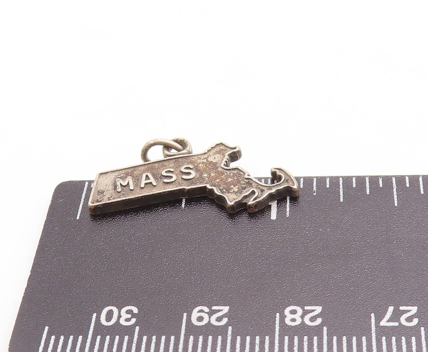 925 Sterling Silver Vintage Pendant Dark Tone Cutout Mass Map Charm  PT23742