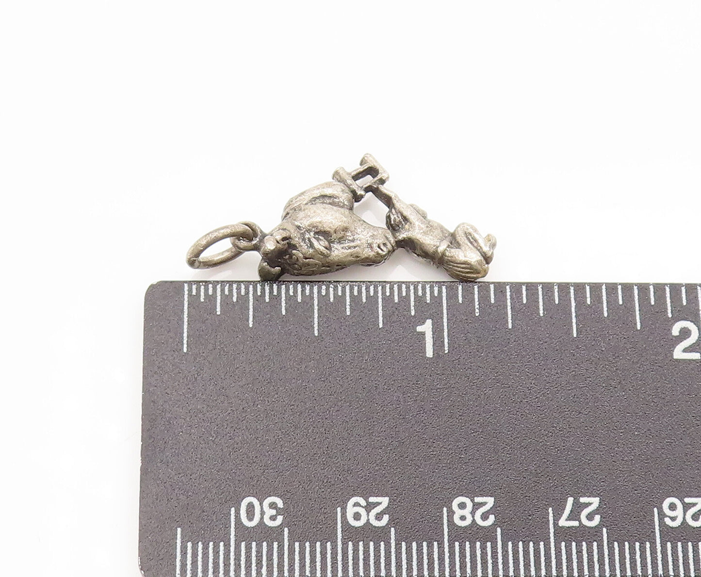 925 Sterling Silver  Vintage Mini 3D Carved Cow Saving A Boy Pendant  PT22238