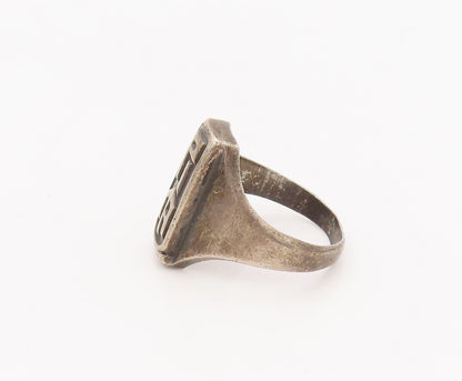 925 Silver Vintage Ring Antique Solid Carved Calligraphed Letters Sz 5 RG27595