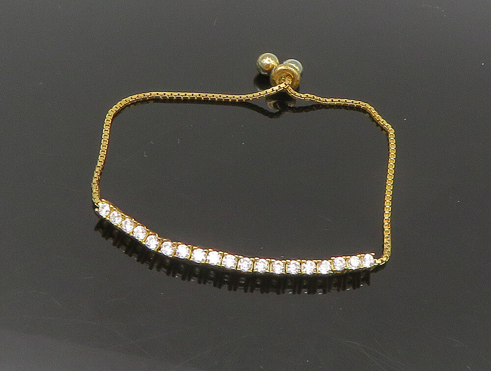 Gold Over 925 Silver  Cubic Zirconia Adjustable Child Box Chain Bracelet BT1104