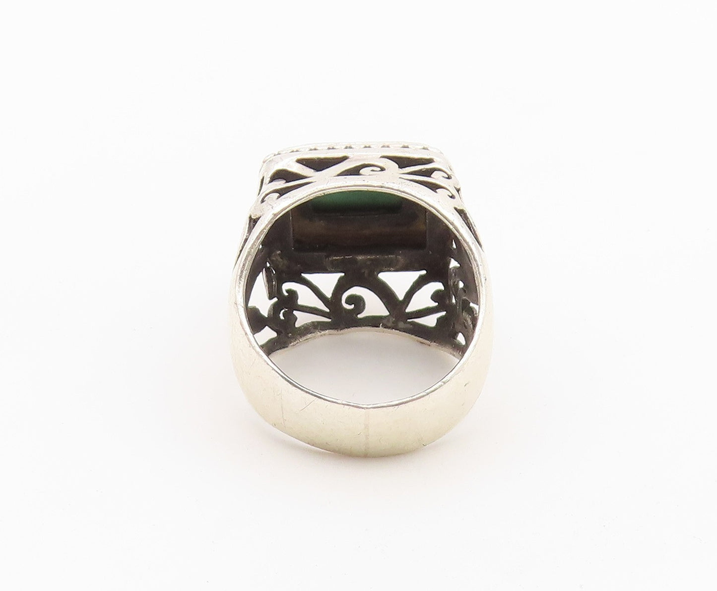 925 Sterling Silver Vintage Ring Turquoise Open Scrollwork Band  Sz 8  RG36633