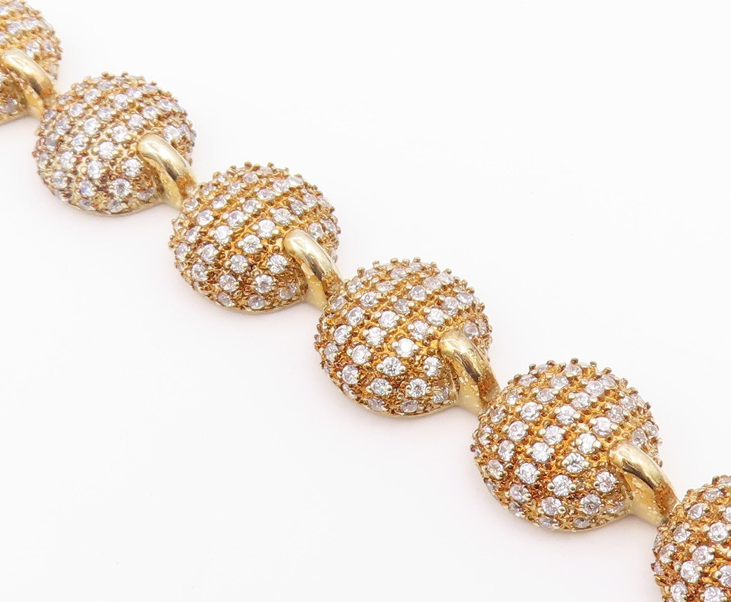 925 Sterling Silver Vintage Bracelet Gold Plated CZ Pave Circle Link  BT12193