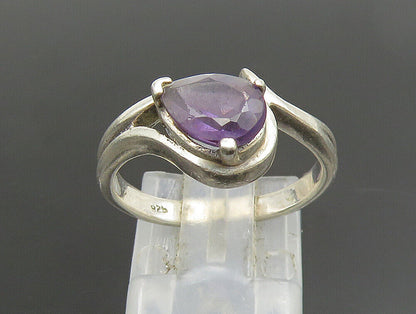 925 Sterling Silver  Vintage Pear Shaped Amethyst Bypass Ring Sz 7  RG25154