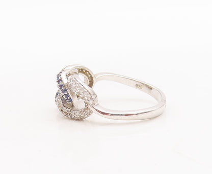 925 Sterling Silver Vintage Ring 2 Tone Sapphire Inlay Linked Rings Sz 7 RG29365