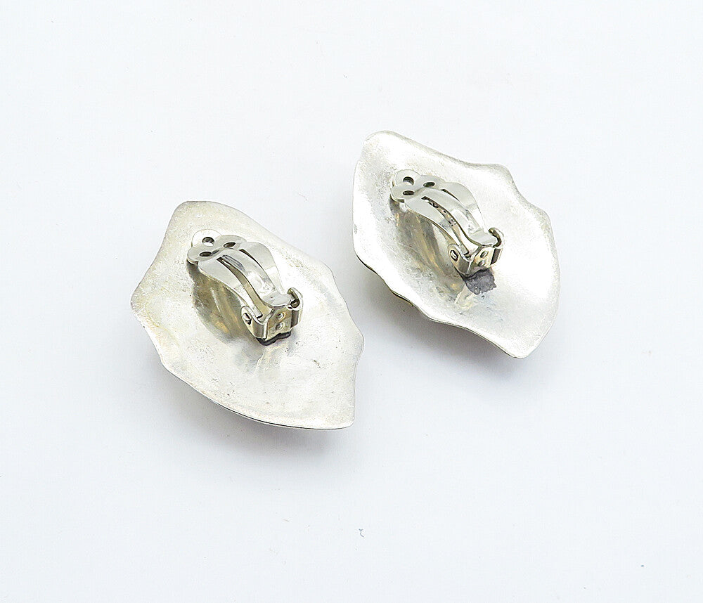 MEXICO 925 Sterling Silver  Vintage 2 Tone Hollow Non Pierce Earrings  EG2808