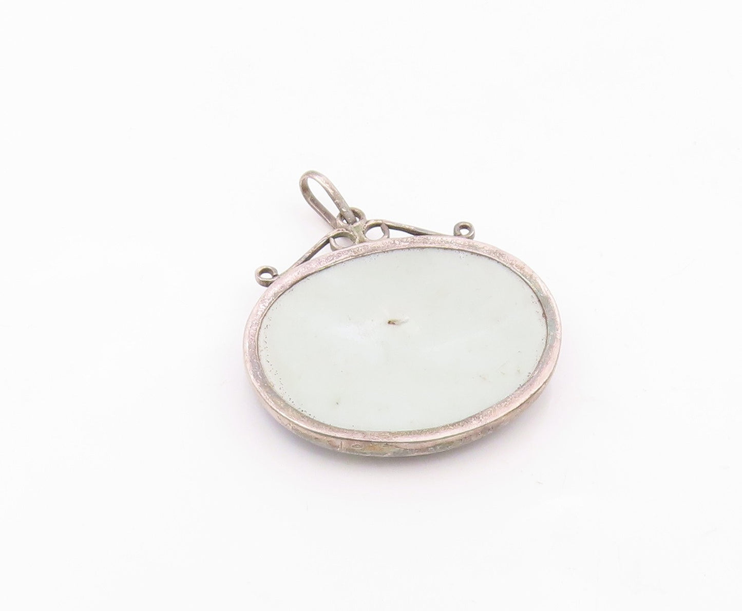 925 Sterling Silver  Vintage Chinese Ceramic Art Dark Tone Pendant  PT13380