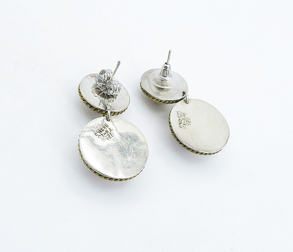 MEXICO 925 Sterling Silver  Vintage Two Tone Dome Twist Drop Earrings  EG2794