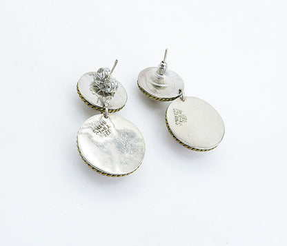 MEXICO 925 Sterling Silver  Vintage Two Tone Dome Twist Drop Earrings  EG2794