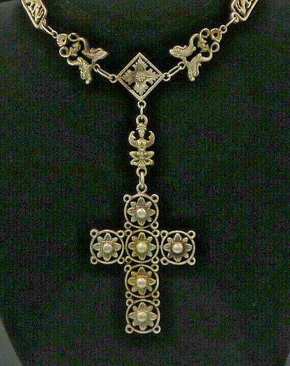 800 Silver Vintage Antique Heavy Religious Cross Chain Necklace  NE3589