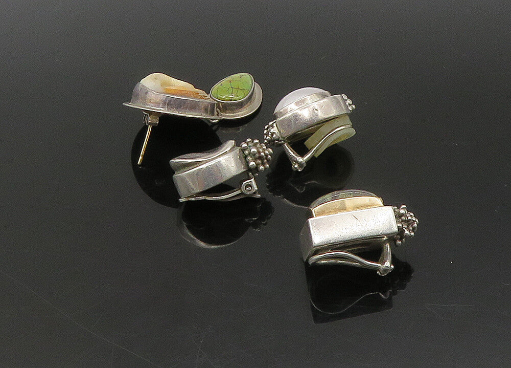 DESIGNER 925 Silver  Vintage Pearl & Jasper Lot Single Earrings  EG11386