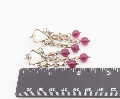 925 Sterling Silver Vintage Earrings Amethyst Bead Geometric Chandelier  EG14440