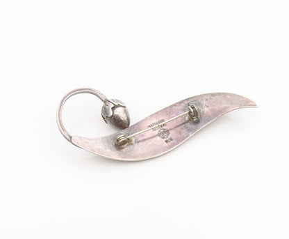 925 Sterling Silver Vintage Brooch TAXCO Curled Leaf & Budded Stem Pin  BP11957